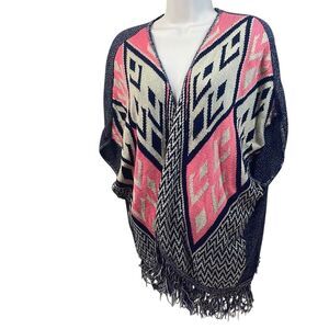 Demanding by Say What? Open Front Cardigan Sweater Aztec Print One Size‎